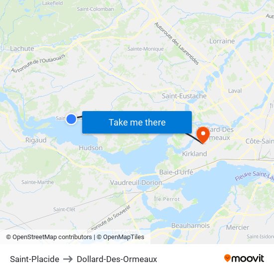 Saint-Placide to Dollard-Des-Ormeaux map
