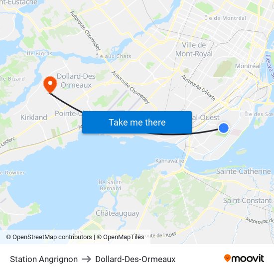 Station Angrignon to Dollard-Des-Ormeaux map