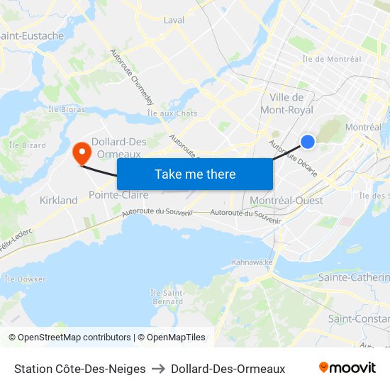 Station Côte-Des-Neiges to Dollard-Des-Ormeaux map