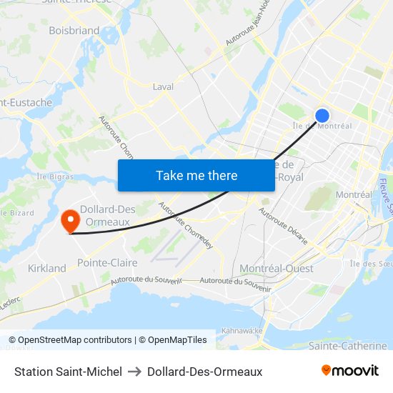 Station Saint-Michel to Dollard-Des-Ormeaux map