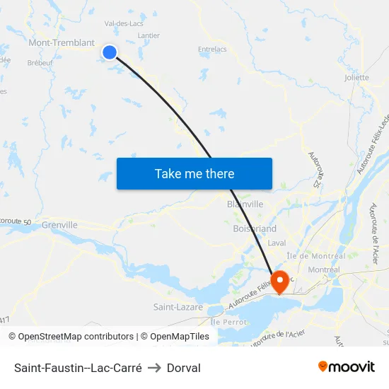 Saint-Faustin--Lac-Carré to Dorval map
