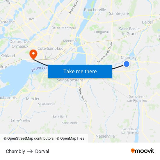 Chambly to Dorval map