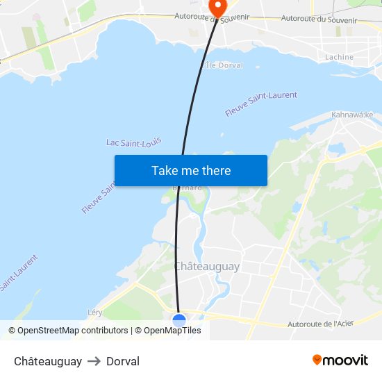 Châteauguay to Dorval map