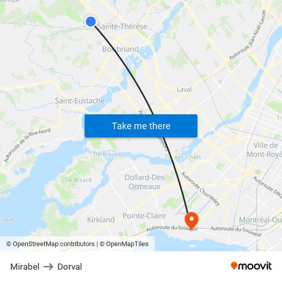 Mirabel to Dorval map