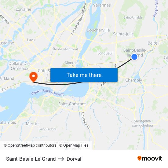 Saint-Basile-Le-Grand to Dorval map