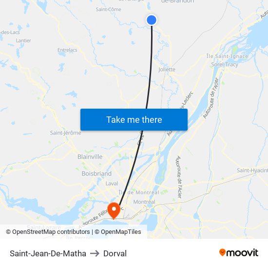Saint-Jean-De-Matha to Dorval map
