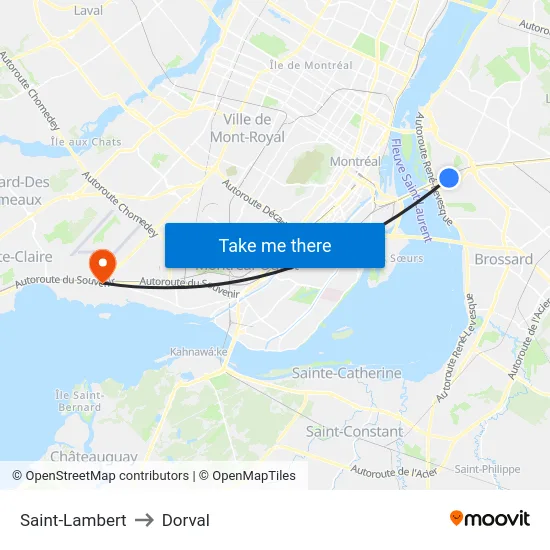 Saint-Lambert to Dorval map