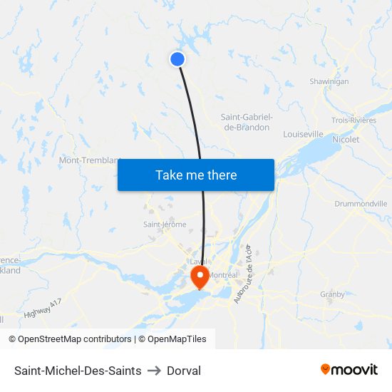 Saint-Michel-Des-Saints to Dorval map