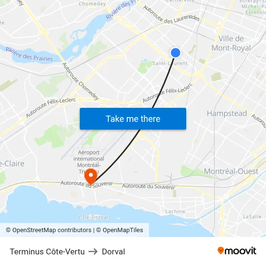 Terminus Côte-Vertu to Dorval map