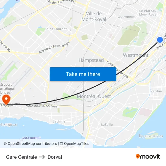 Gare Centrale to Dorval map
