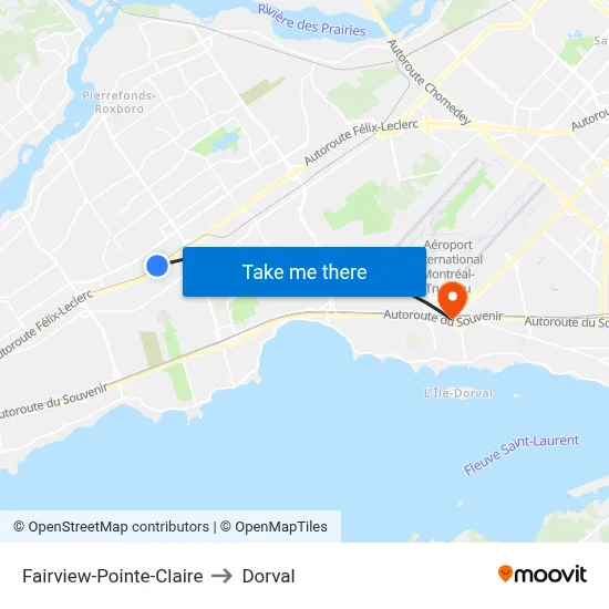 Fairview-Pointe-Claire to Dorval map