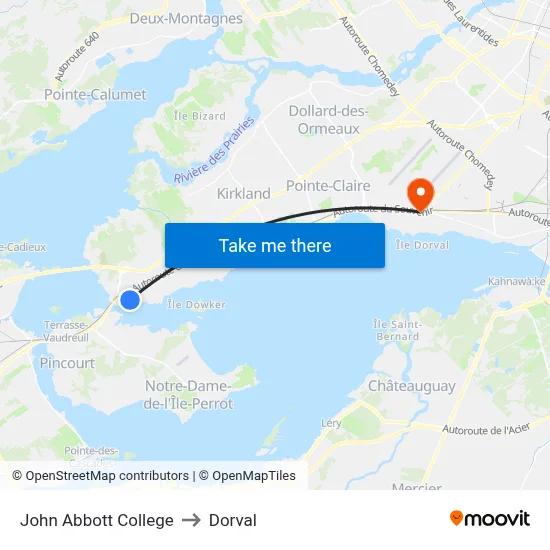 John Abbott College to Dorval map