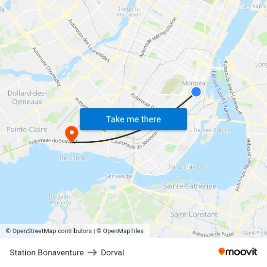 Station Bonaventure to Dorval map