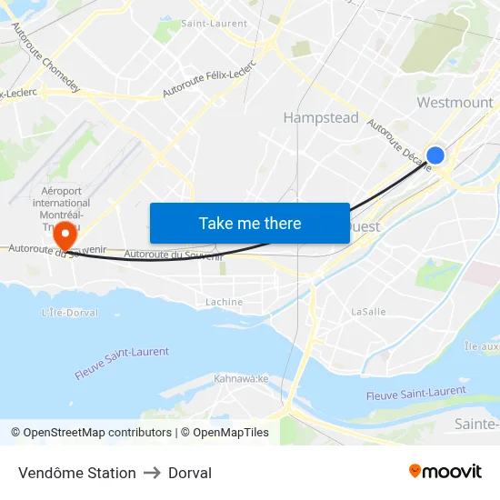 Vendôme Station to Dorval map