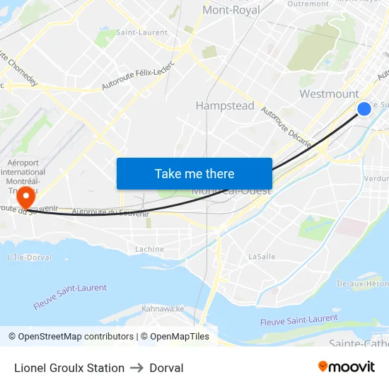 Lionel Groulx Station to Dorval map