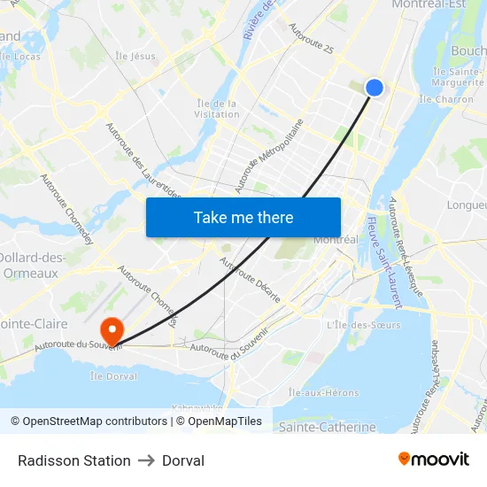 Radisson Station to Dorval map
