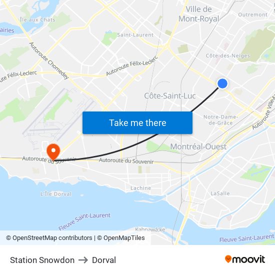 Station Snowdon to Dorval map