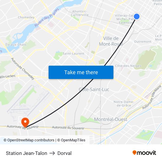 Station Jean-Talon to Dorval map