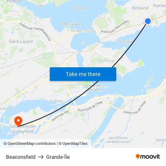 Beaconsfield to Grande-Île map