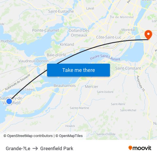 Grande-?Le to Greenfield Park map