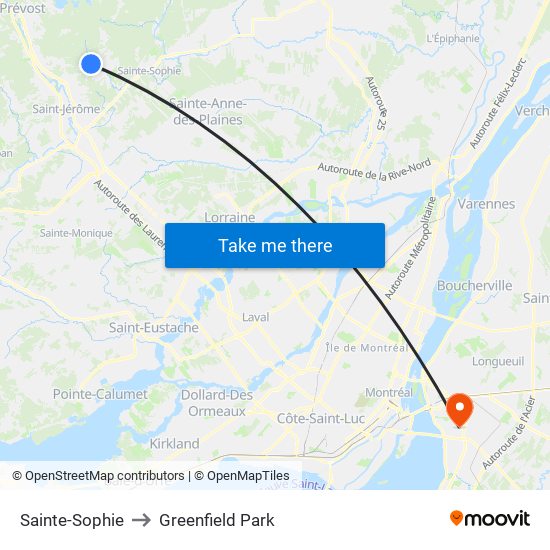 Sainte-Sophie to Greenfield Park map