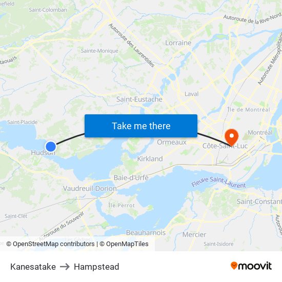 Kanesatake to Hampstead map