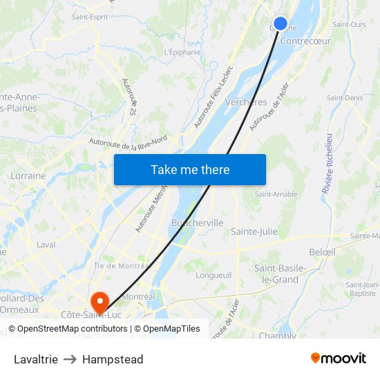 Lavaltrie to Hampstead map