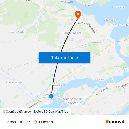 Coteau-Du-Lac to Hudson map