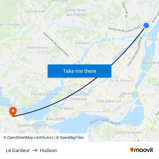 Le Gardeur to Hudson map