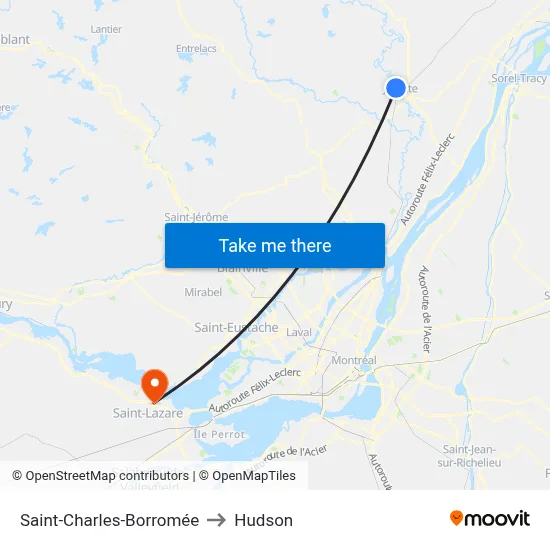Saint-Charles-Borromée to Hudson map