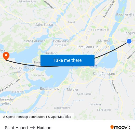 Saint-Hubert to Hudson map