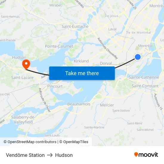 Vendôme Station to Hudson map