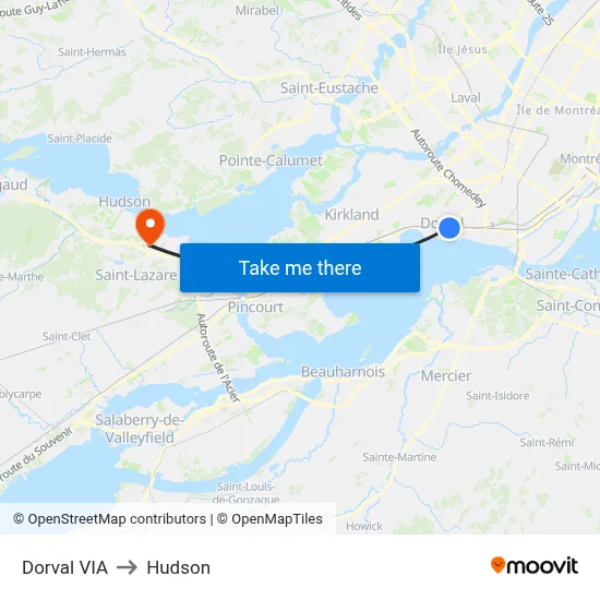 Dorval VIA to Hudson map