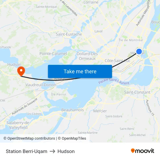 Station Berri-Uqam to Hudson map