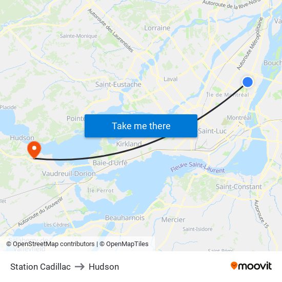 Station Cadillac to Hudson map