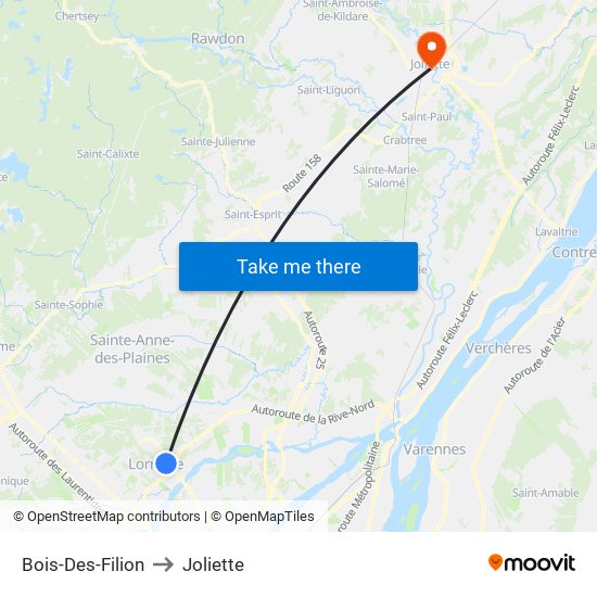 Bois-Des-Filion to Joliette map