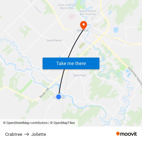 Crabtree to Joliette map