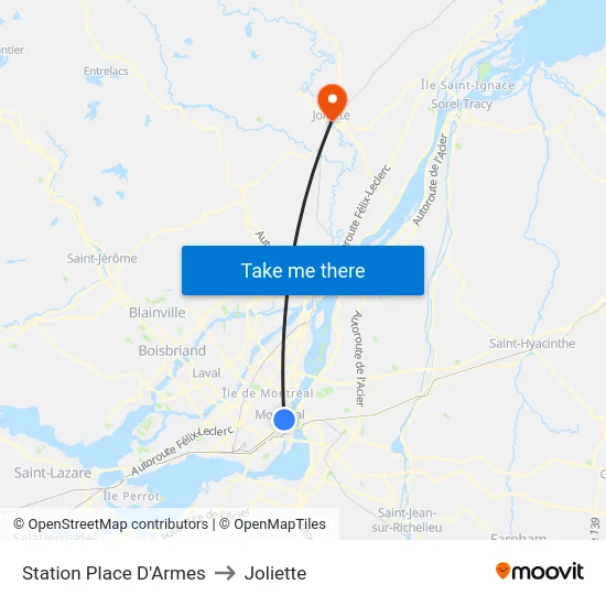 Station Place D'Armes to Joliette map