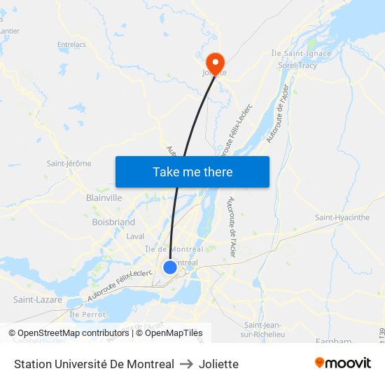 Station Université De Montreal to Joliette map
