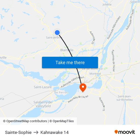 Sainte-Sophie to Kahnawake 14 map