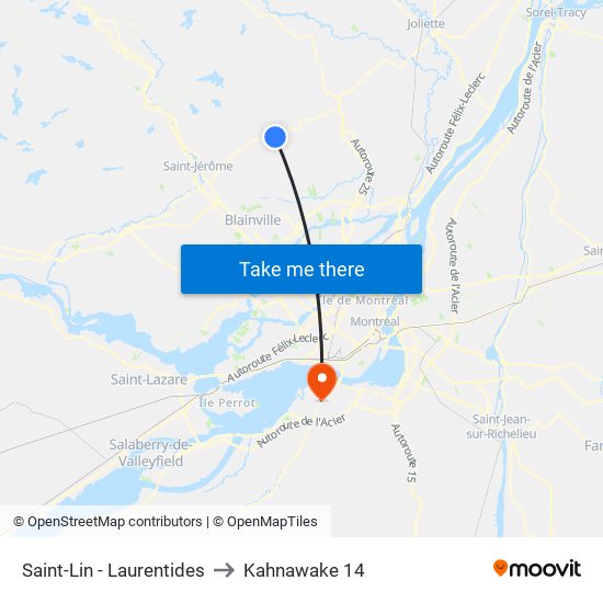 Saint-Lin - Laurentides to Kahnawake 14 map