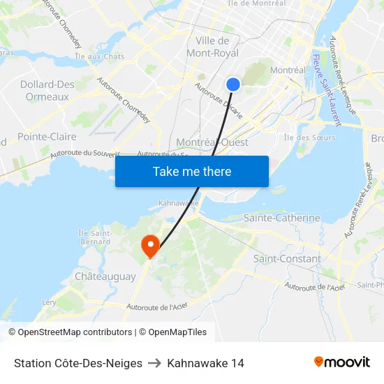 Station Côte-Des-Neiges to Kahnawake 14 map