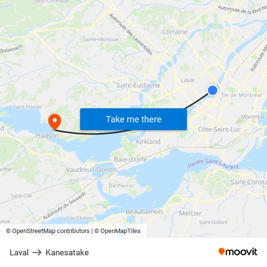 Laval to Kanesatake map