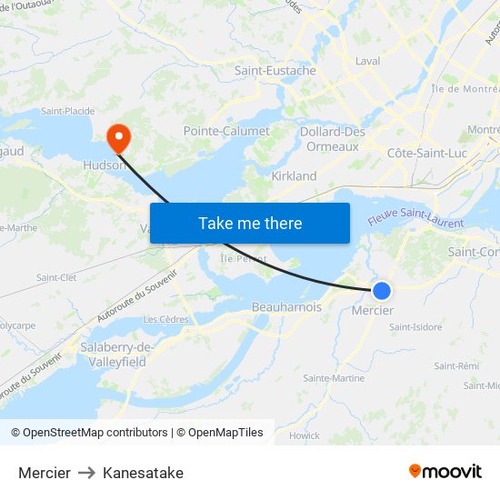 Mercier to Kanesatake map