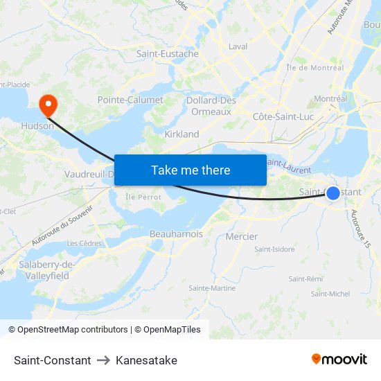 Saint-Constant to Kanesatake map