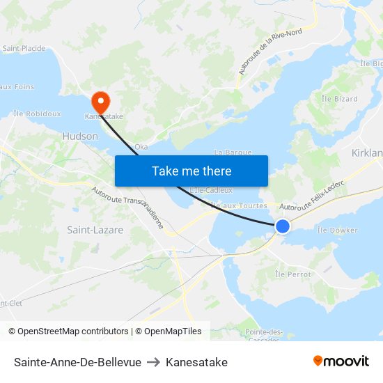 Sainte-Anne-De-Bellevue to Kanesatake map
