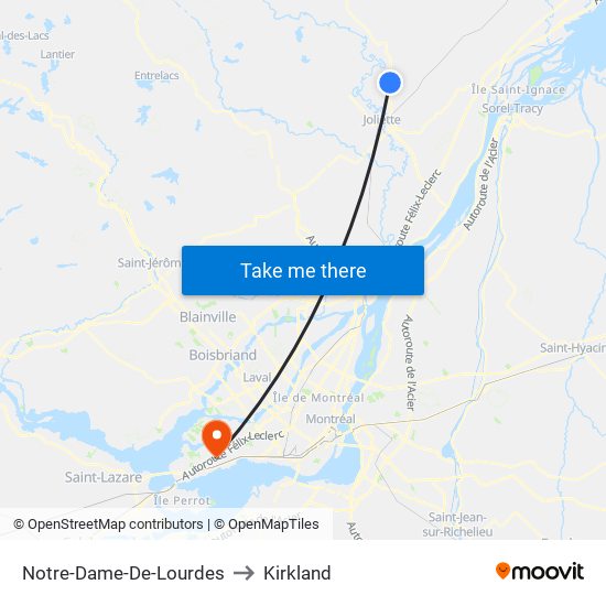 Notre-Dame-De-Lourdes to Kirkland map