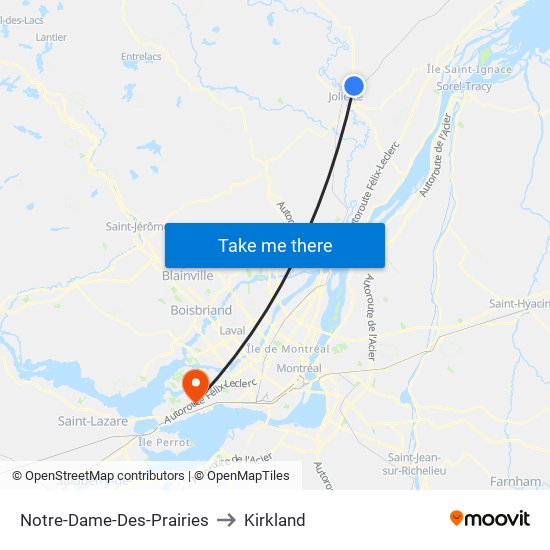 Notre-Dame-Des-Prairies to Kirkland map