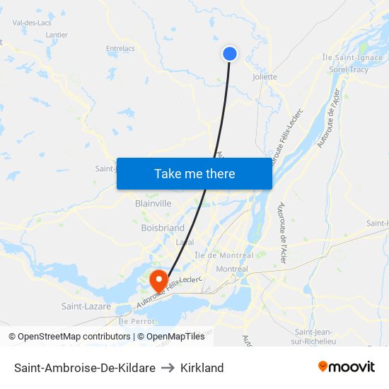 Saint-Ambroise-De-Kildare to Kirkland map