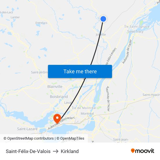 Saint-Félix-De-Valois to Kirkland map